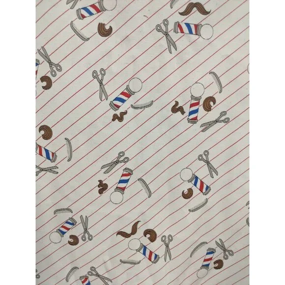 Vtg Fabric Cotton Blend Sport Cloth Barbershop Theme 44X10+ Yards Red White Blue